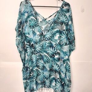 No Boundaries Blue Green Leafy Swimming Cover-Up Size Small